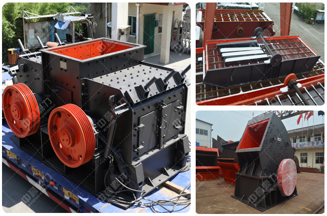 打砂機(左)、振動篩(右上)、破碎機(右下)